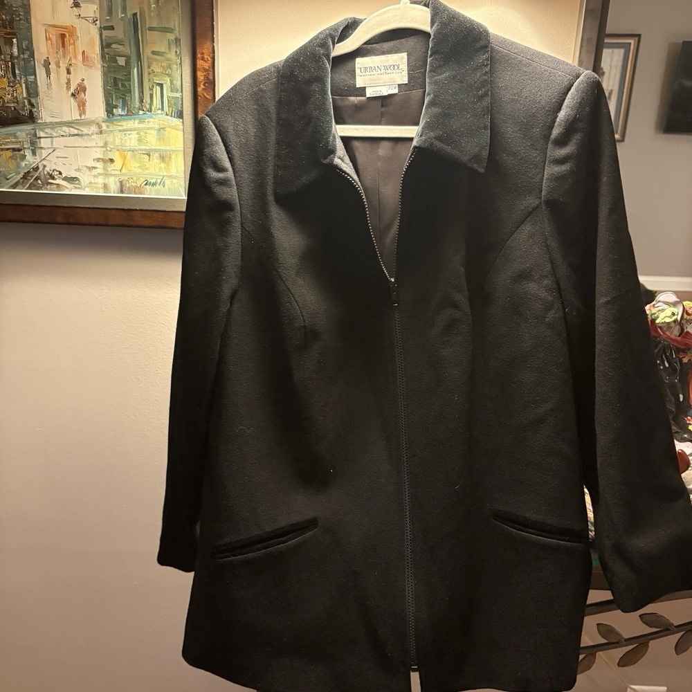 URBAN‎ WOOL Merino Collection  Black Wool Jacket Zip VelvetAccents 22W Capsule